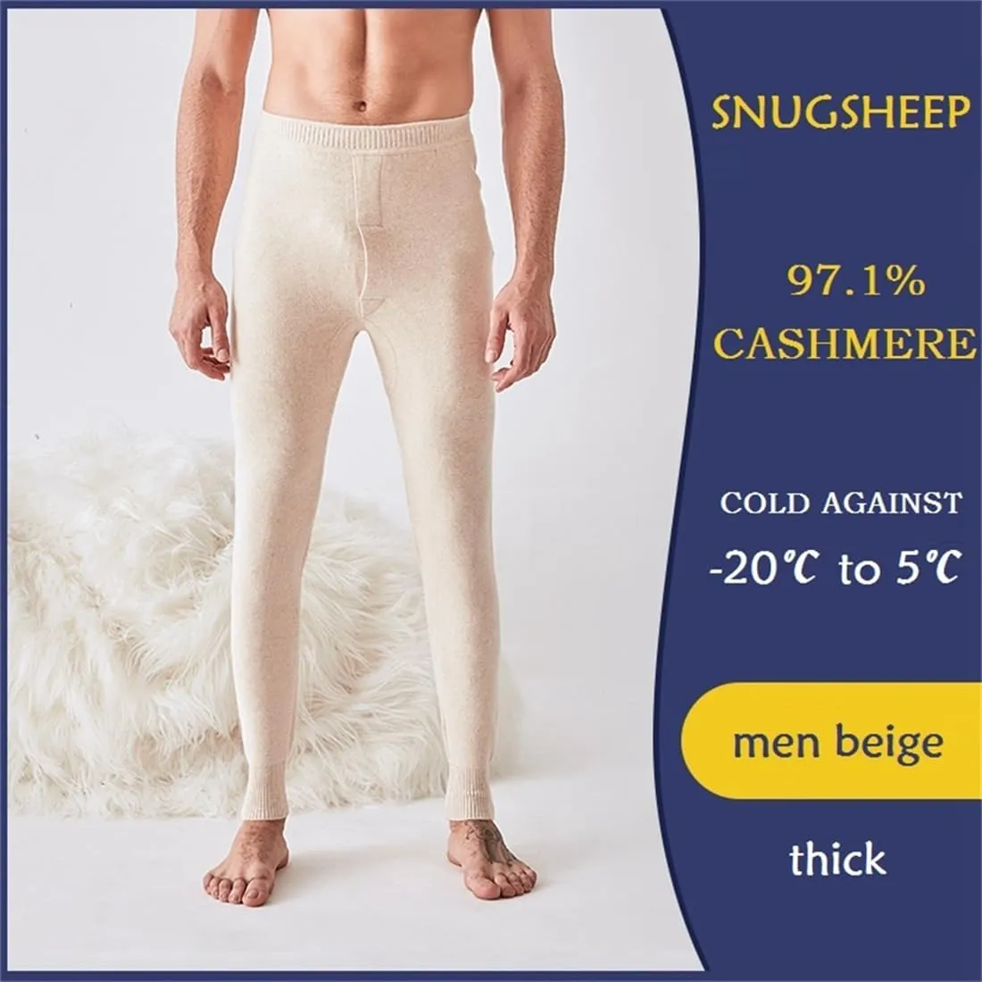 97% Cashmere Men Women Thermal Underwear Winter Leggings Mens Base Layer Womens Tights Long Johns Wool Heavy Weight