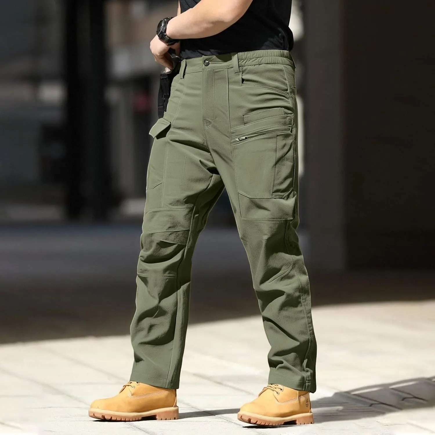 ADHOWBEW Mens Pants Lightweight Stretch Waist Stretch Hiking Tactical Summer Big and Tall Trousers