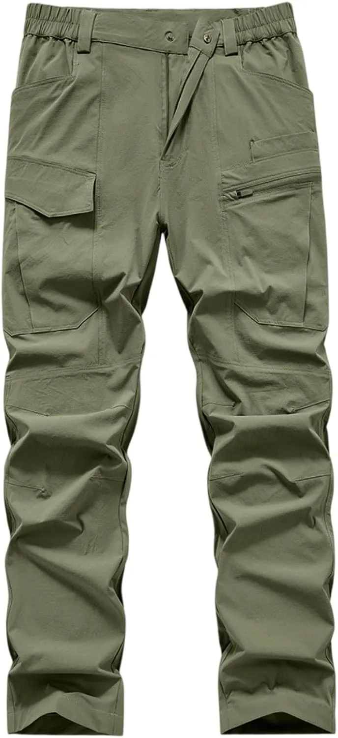 ADHOWBEW Mens Pants Lightweight Stretch Waist Stretch Hiking Tactical Summer Big and Tall Trousers