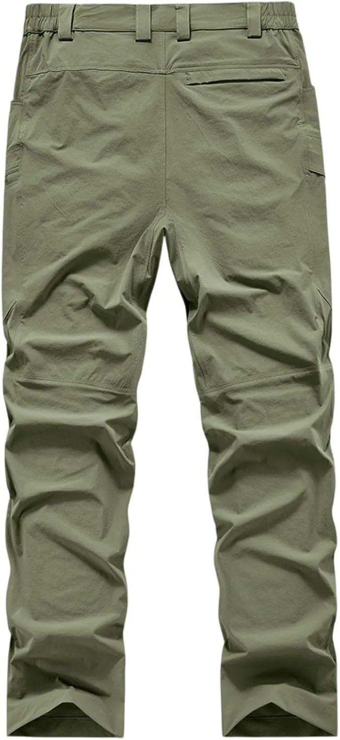 ADHOWBEW Mens Pants Lightweight Stretch Waist Stretch Hiking Tactical Summer Big and Tall Trousers