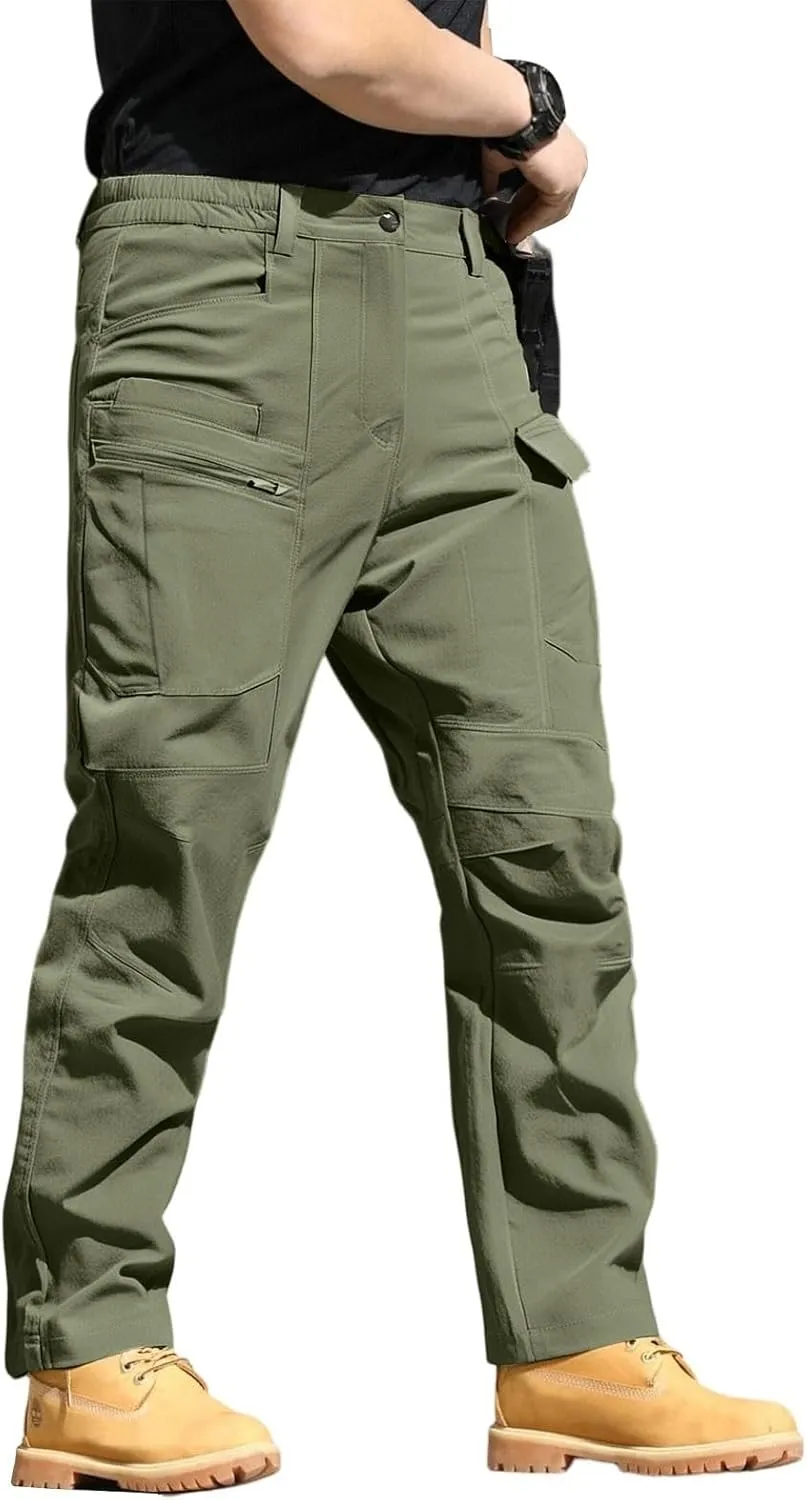 ADHOWBEW Mens Pants Lightweight Stretch Waist Stretch Hiking Tactical Summer Big and Tall Trousers