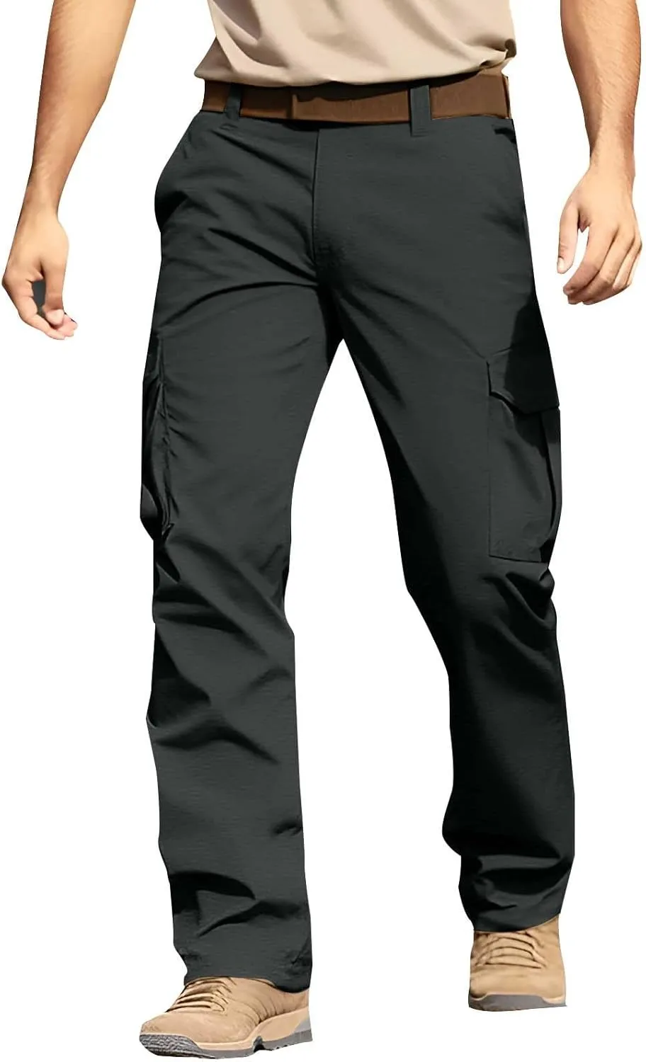 ADHOWBEW Tactical Pants Men Elastic Waist Pockets Relaxed Fit Work Construction Big and Tall Joggers
