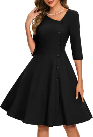 Aupuls Summer Asymmetrical Neckline Church Dresses for Women 2025 Wedding Guest Work A Line Vintage Cocktail Graduation Dress