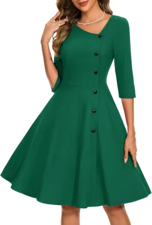 Aupuls Summer Asymmetrical Neckline Church Dresses for Women 2025 Wedding Guest Work A Line Vintage Cocktail Graduation Dress