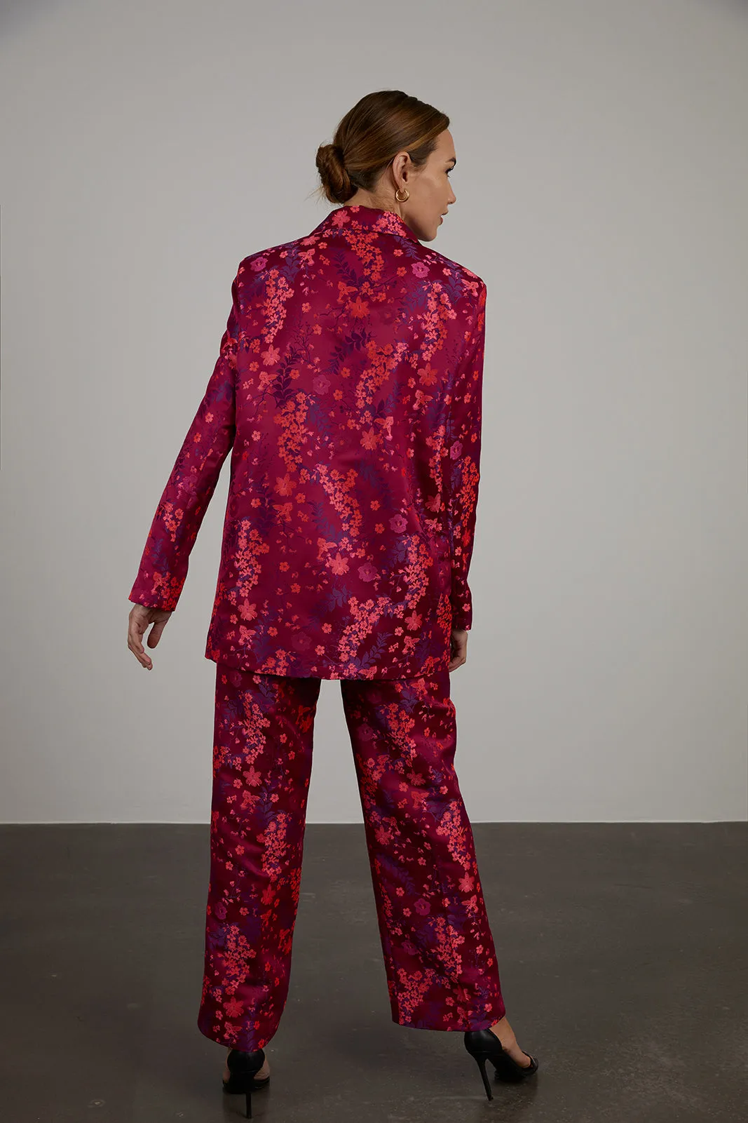 CALÇA FÚCSIA OVERSIZED JACQUARD ESTAMPADO FLORAL