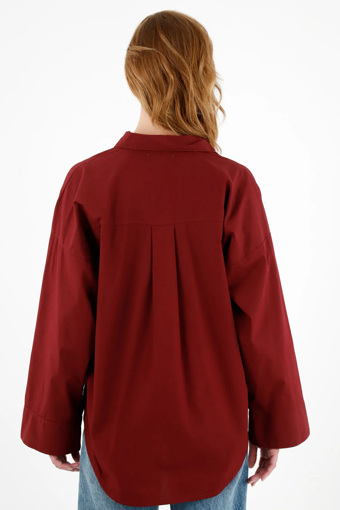 Camisa roja en popelina para mujer