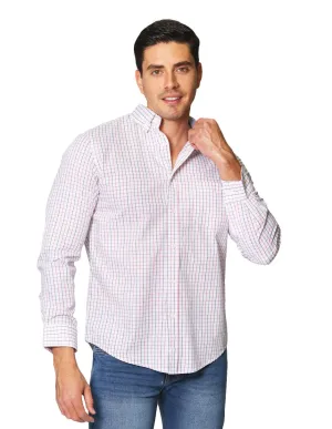 Camisas Para Hombre De Manga Larga Con Estampado De Cuadros Dos Tonos Cuello Americano Regular Fit B41218 Rojo
