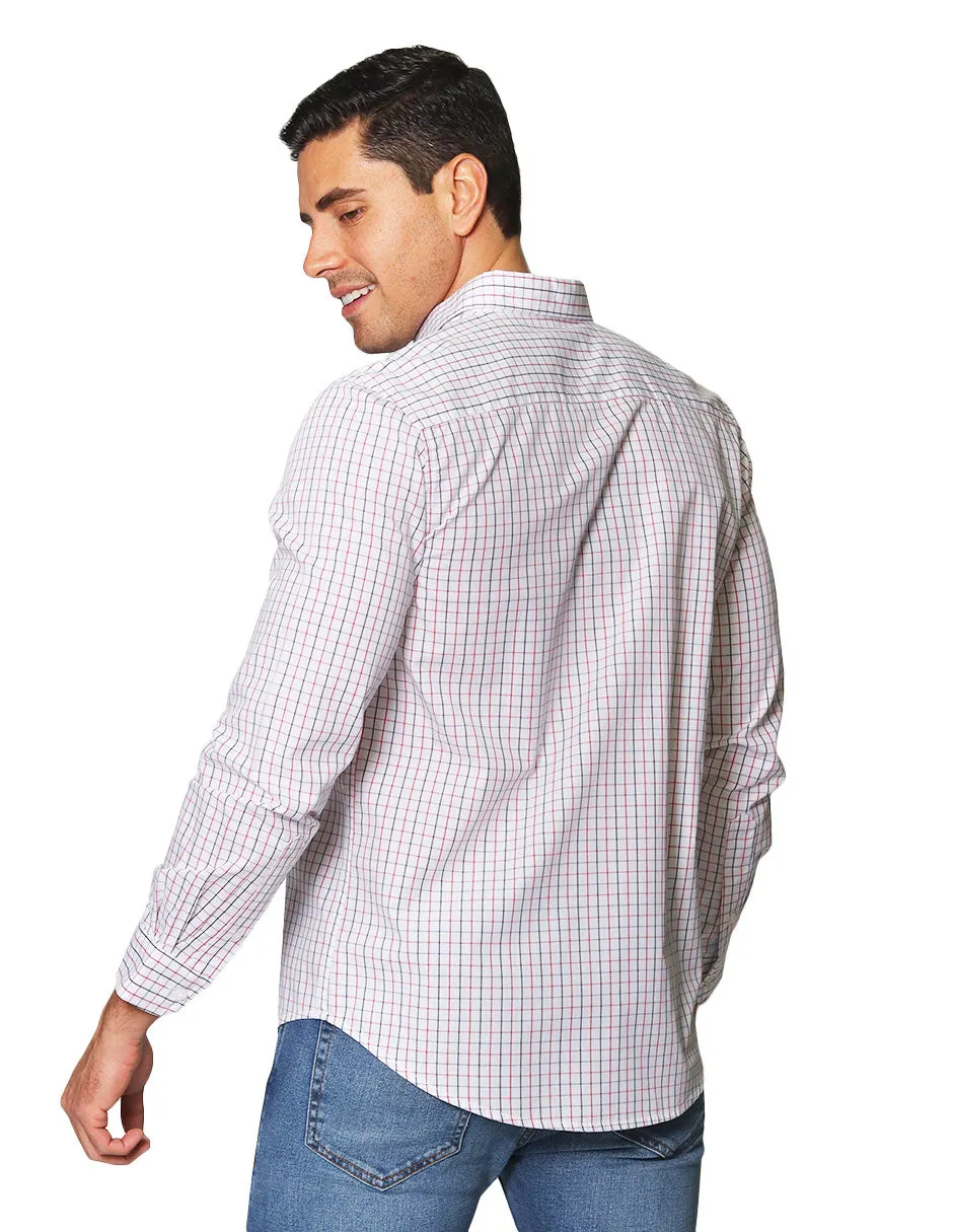 Camisas Para Hombre De Manga Larga Con Estampado De Cuadros Dos Tonos Cuello Americano Regular Fit B41218 Rojo