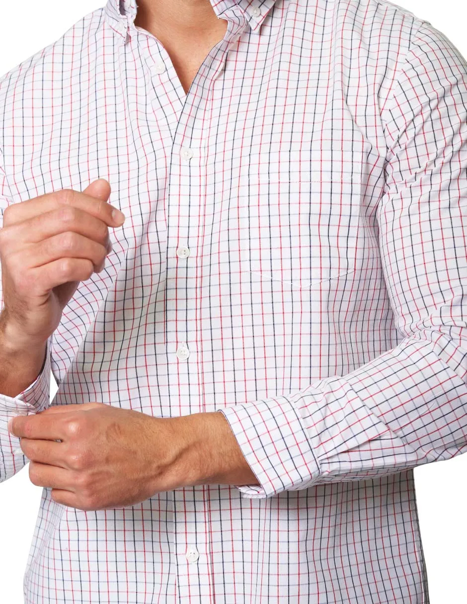 Camisas Para Hombre De Manga Larga Con Estampado De Cuadros Dos Tonos Cuello Americano Regular Fit B41218 Rojo