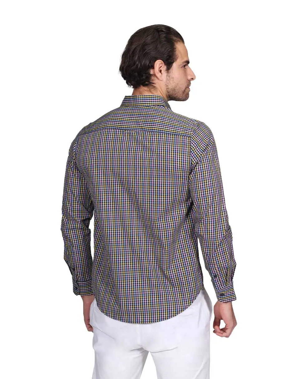Camisas Para Hombre Manga Larga Cuadros Regular Fit Rosa B21207
