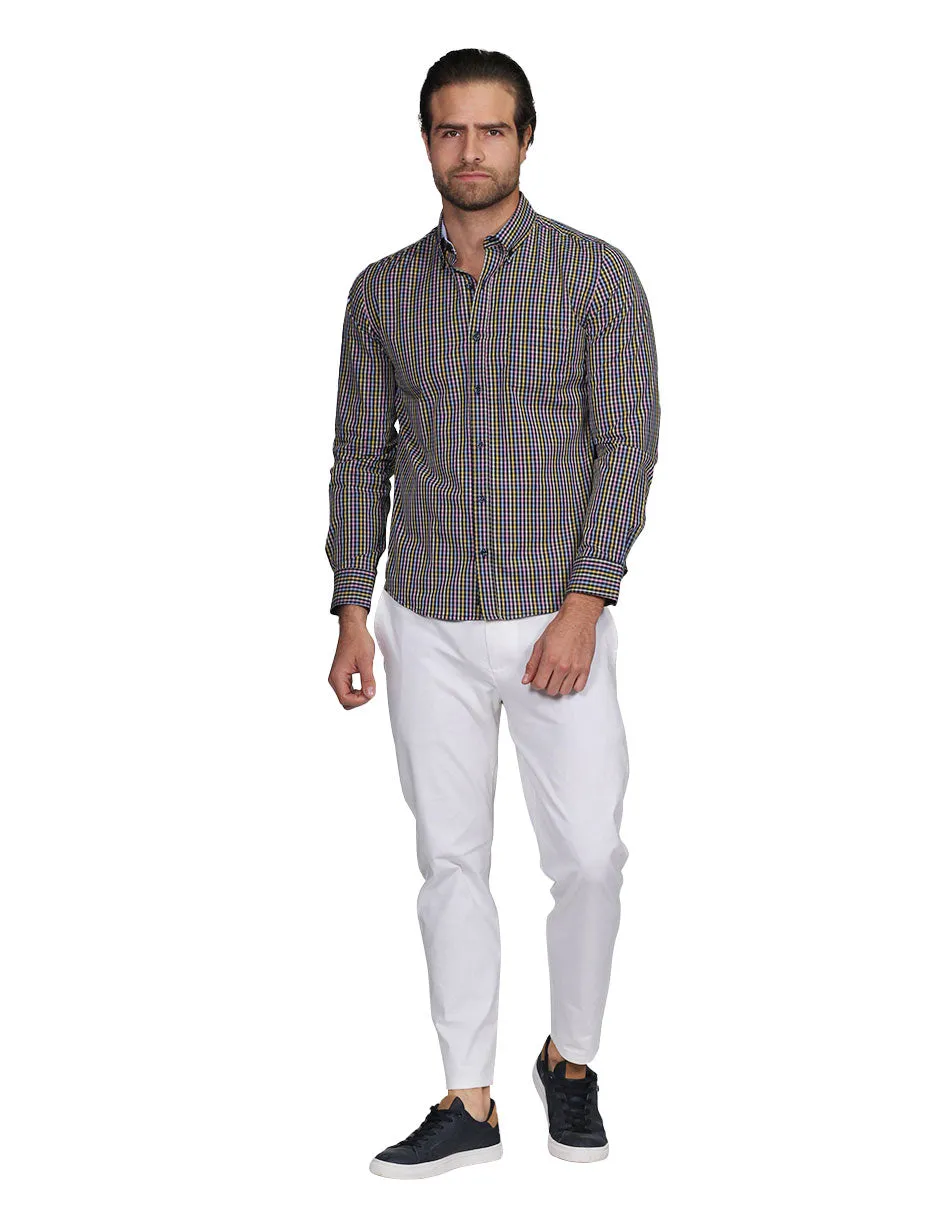 Camisas Para Hombre Manga Larga Cuadros Regular Fit Rosa B21207