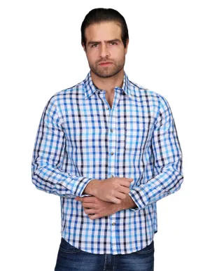 Camisas Para Hombre Manga Larga Cuadros Silm Fit Blanco B21108