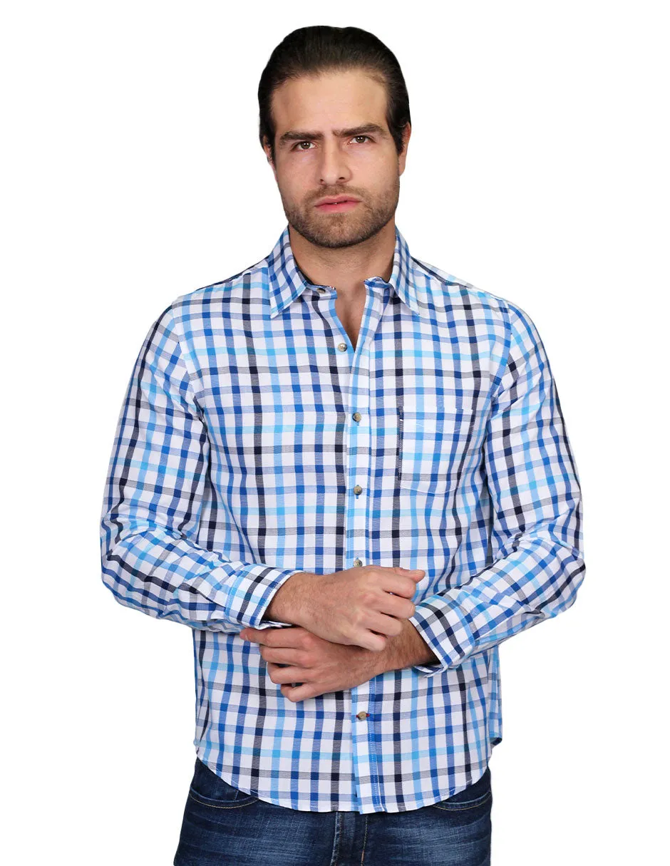 Camisas Para Hombre Manga Larga Cuadros Silm Fit Blanco B21108