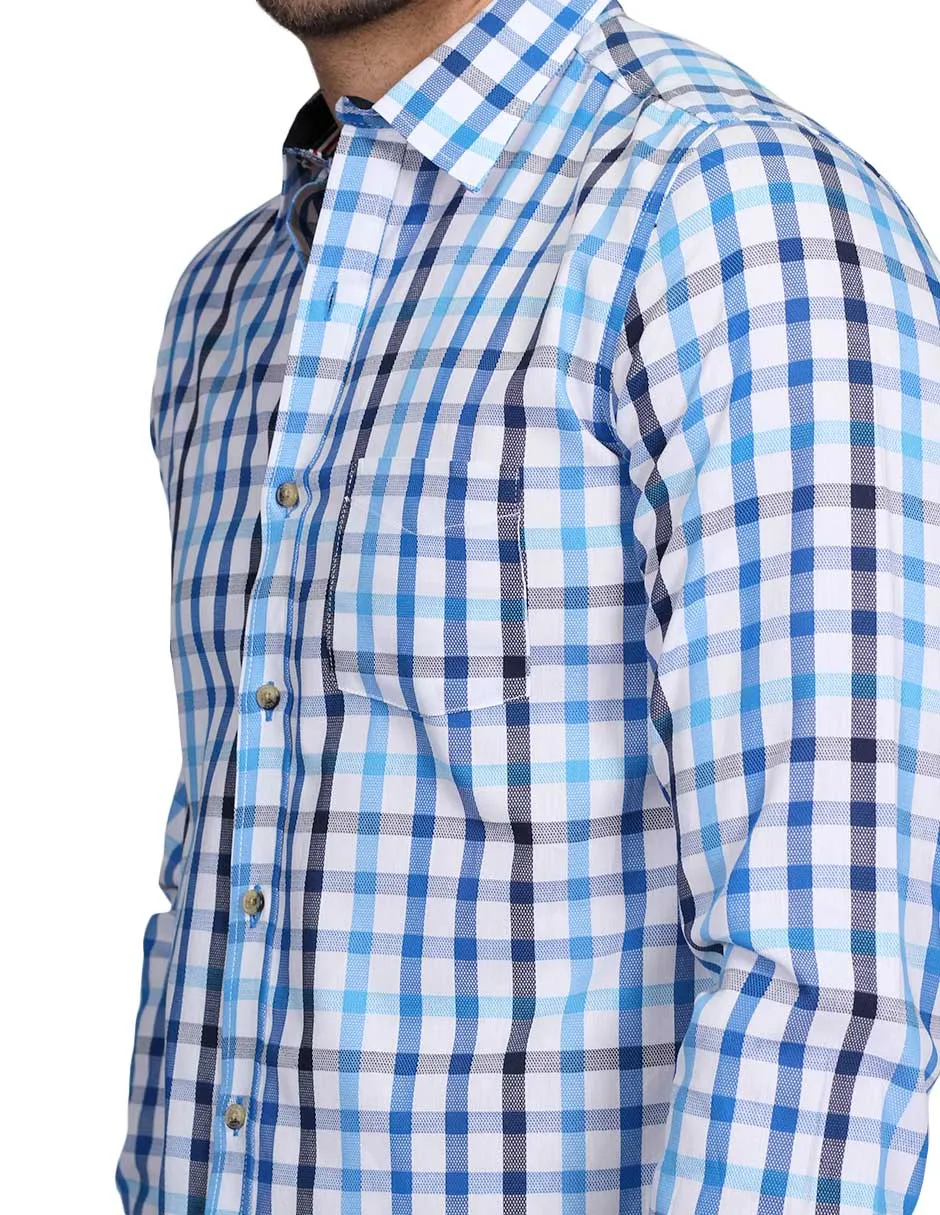 Camisas Para Hombre Manga Larga Cuadros Silm Fit Blanco B21108