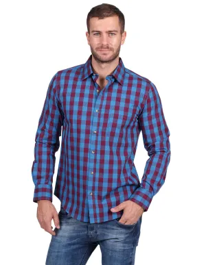 Camisas Para Hombre Manga Larga Cuadros Slim Fit Vino B25106