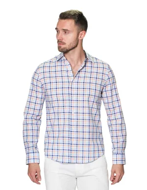 Camisas Para Hombre Manga Larga Cuadros Tipo Lino Slim Fit B31304 Melon