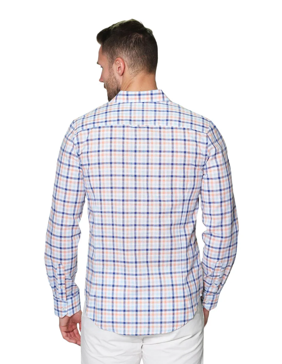 Camisas Para Hombre Manga Larga Cuadros Tipo Lino Slim Fit B31304 Melon