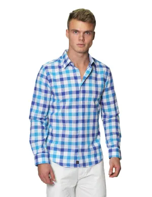 Camisas Para Hombre Manga Larga Cuadros Tipo Lino Slim Fit B31305 Azul