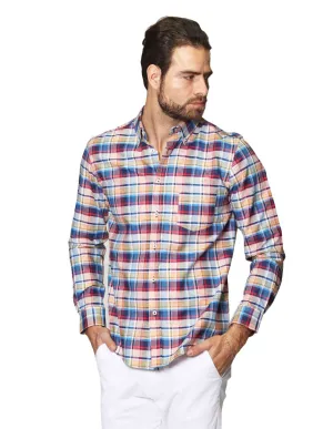 Camisas Para Hombre Oxford De Manga Larga Cuello Americano Con Estampado De Cuadros Regular Fit B41117 Azul