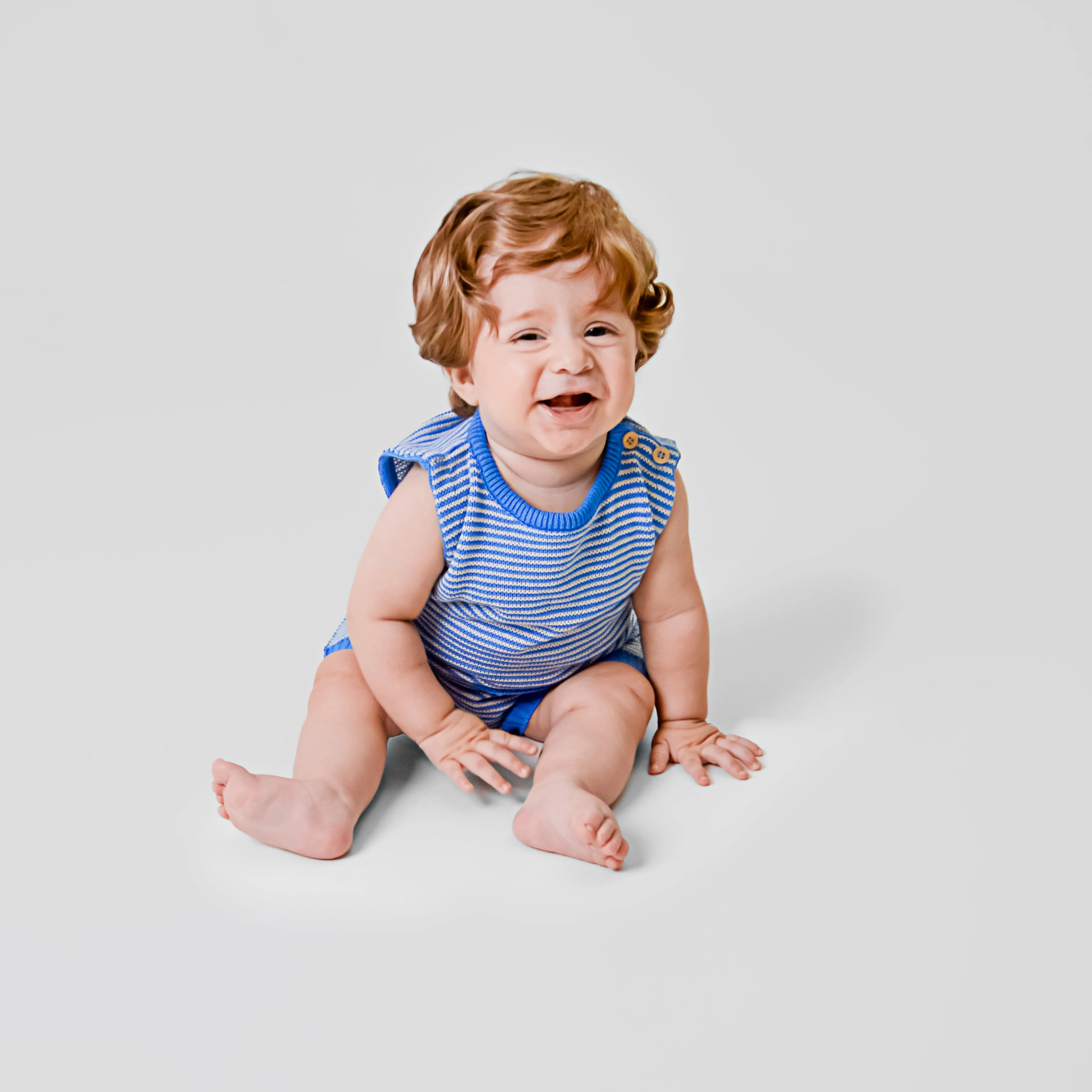 Conjunto em Tricot Comfort - Listrado Azul e Branco Unissex, Bebê e Infantil