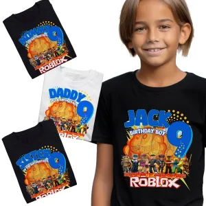 Custom Birthday Family Matching Shirts, Family Personalized Shirts, Robux Characters Birthday T-shirts, video games birthday t-shirt, Blocks birthday shirt, Camiseta personalizada de Video Juegos