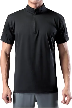 Generic Men's Sports Shirt 1/4 Zip Pullover Casual Short Sleeves Slim Fit Running Training Mock Neck Solid Golf Blouse
