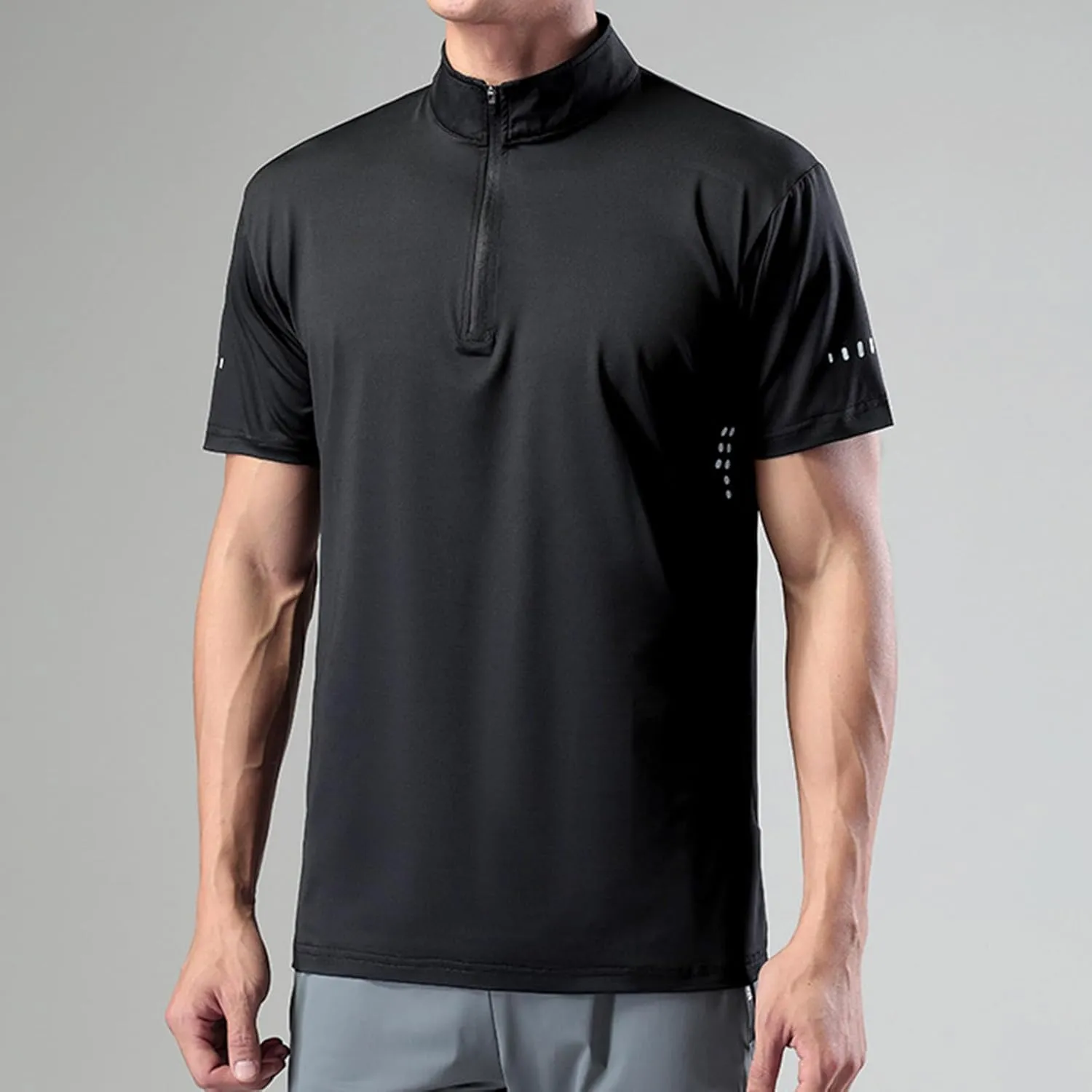Generic Men's Sports Shirt 1/4 Zip Pullover Casual Short Sleeves Slim Fit Running Training Mock Neck Solid Golf Blouse
