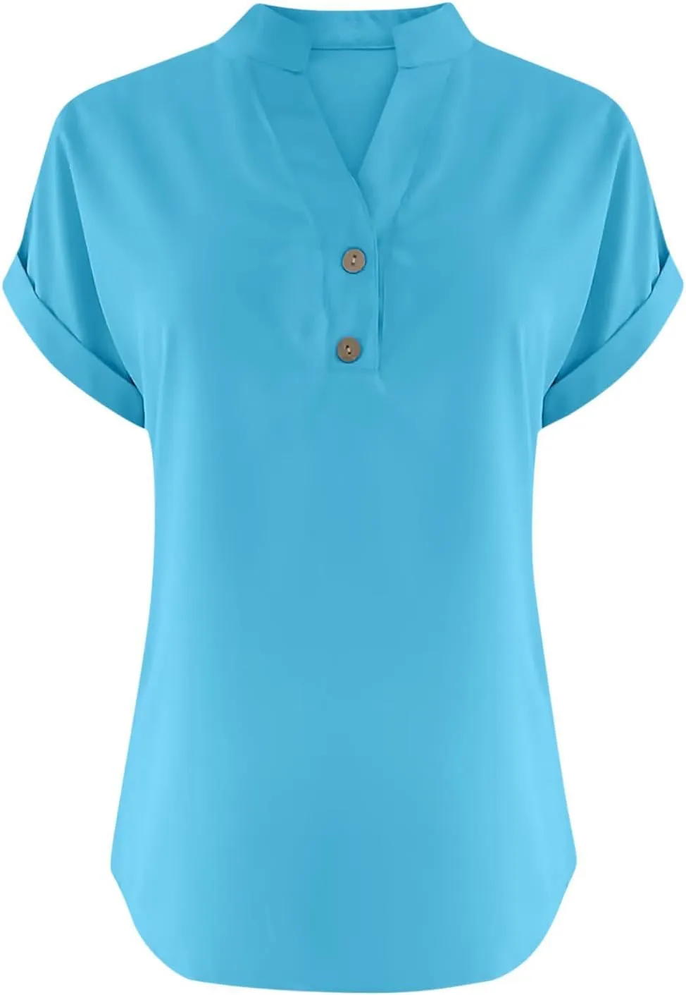 Linen Shirts for Women Cotton Button Up Shirt Summer Short Sleeve Roll Up Loose Fit V-Neck Casual Work Blouse Tops