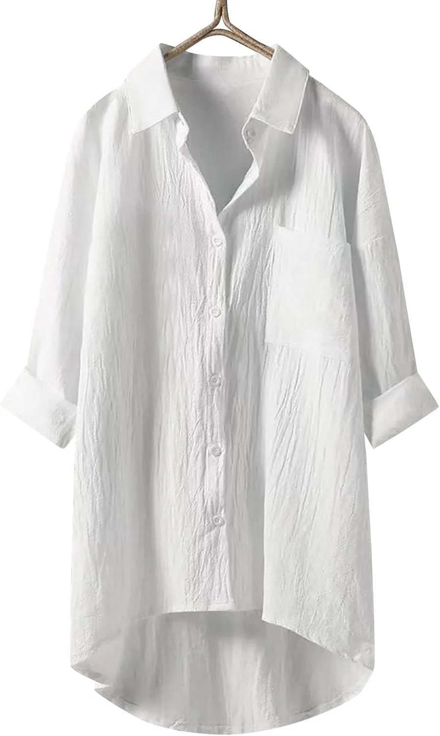 Linen Shirts for Women Plus Size Long Sleeve Tops V Neck Button Downs Blouses Casual Loose Fit Clothes