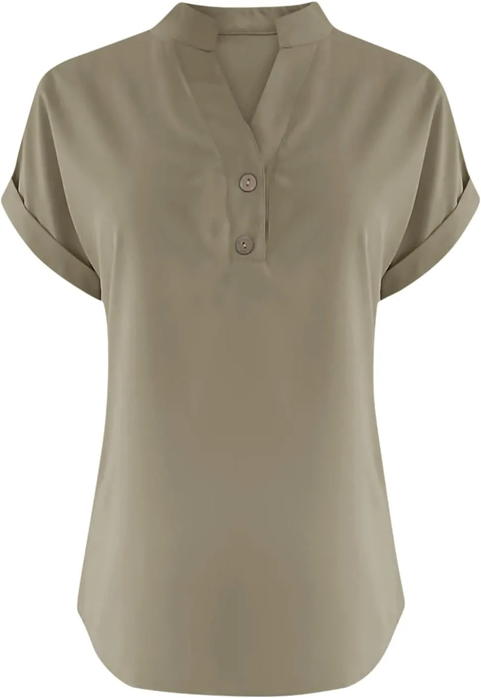Linen Shirts for Womens Cotton Button Up Tops Summer Short Sleeve Roll Up Loose Soft Fit V-Neck Casual Work Blouse