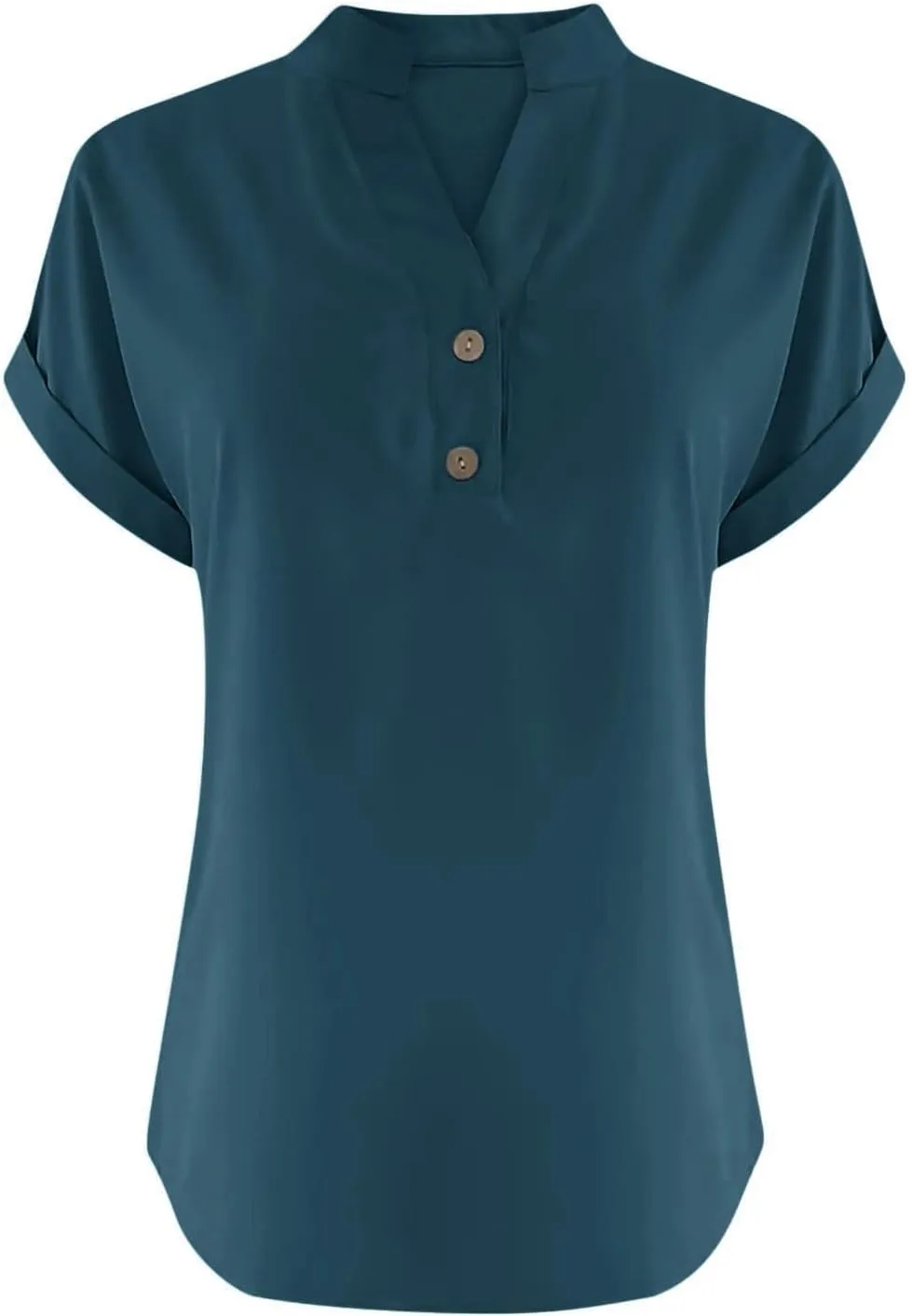 Linen Shirts for Womens Cotton Button Up Tops Summer Short Sleeve Roll Up Loose Soft Fit V-Neck Casual Work Blouse