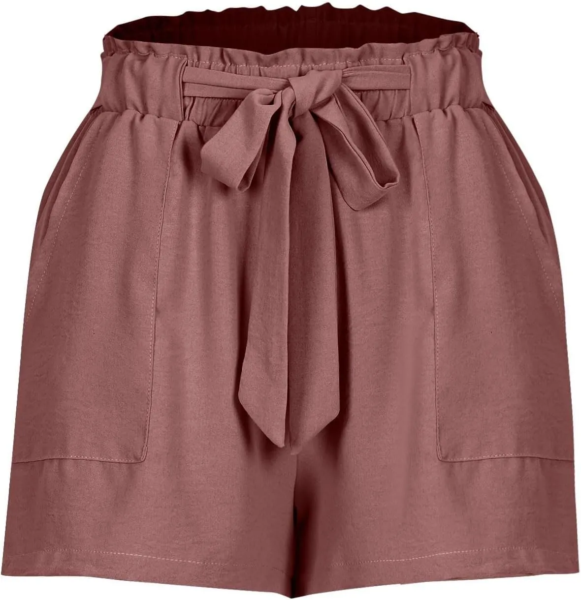 Linen Shorts for Women Summer High Waist Elastic Adjustable Tie Knot Lounge Shorts Casual Loose Flowy Short Pants