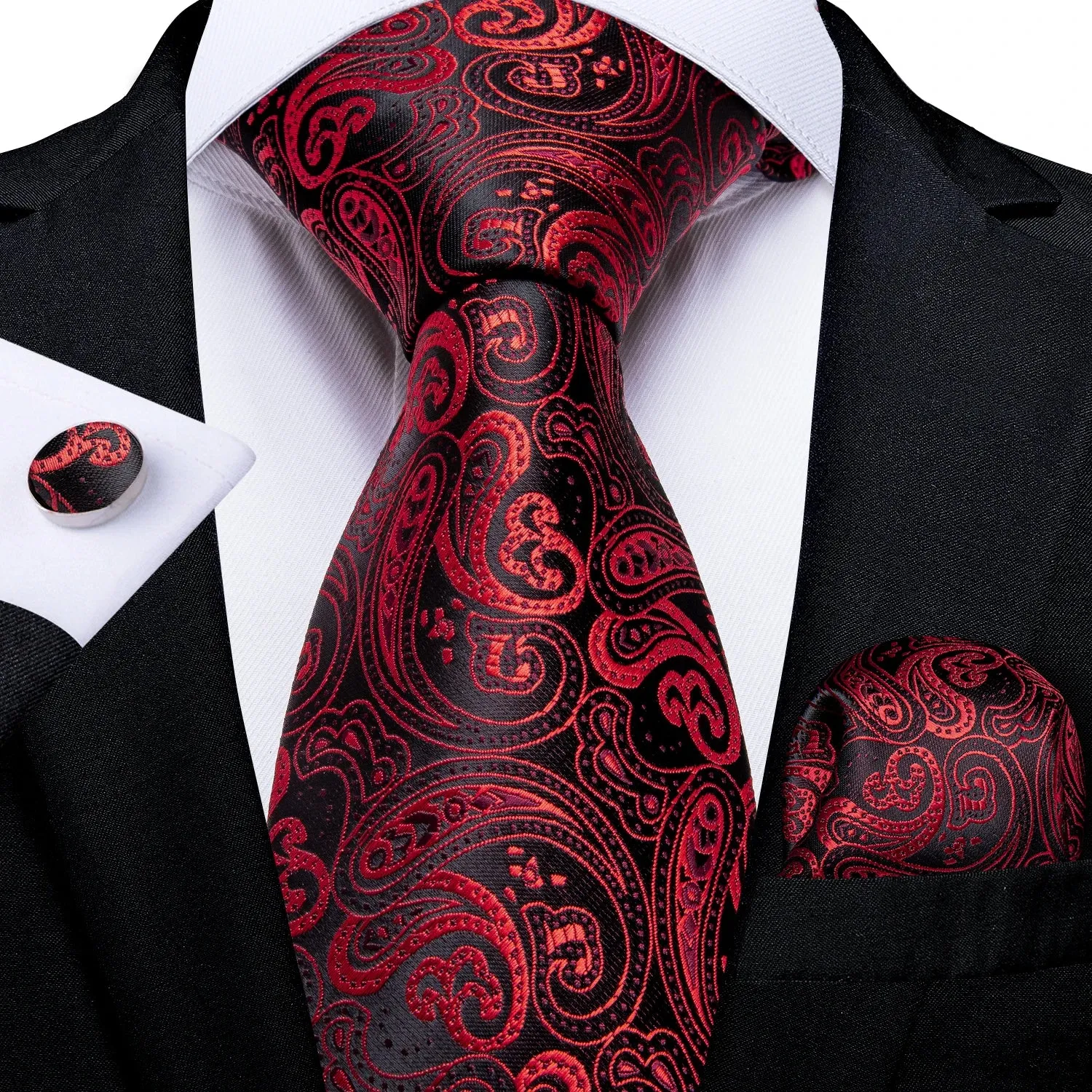 Luxury Red Plaid Silk Tie Set for Men | Business & Wedding Accessories with Handkerchief & Cufflinks | DiBanGu Designer Collection