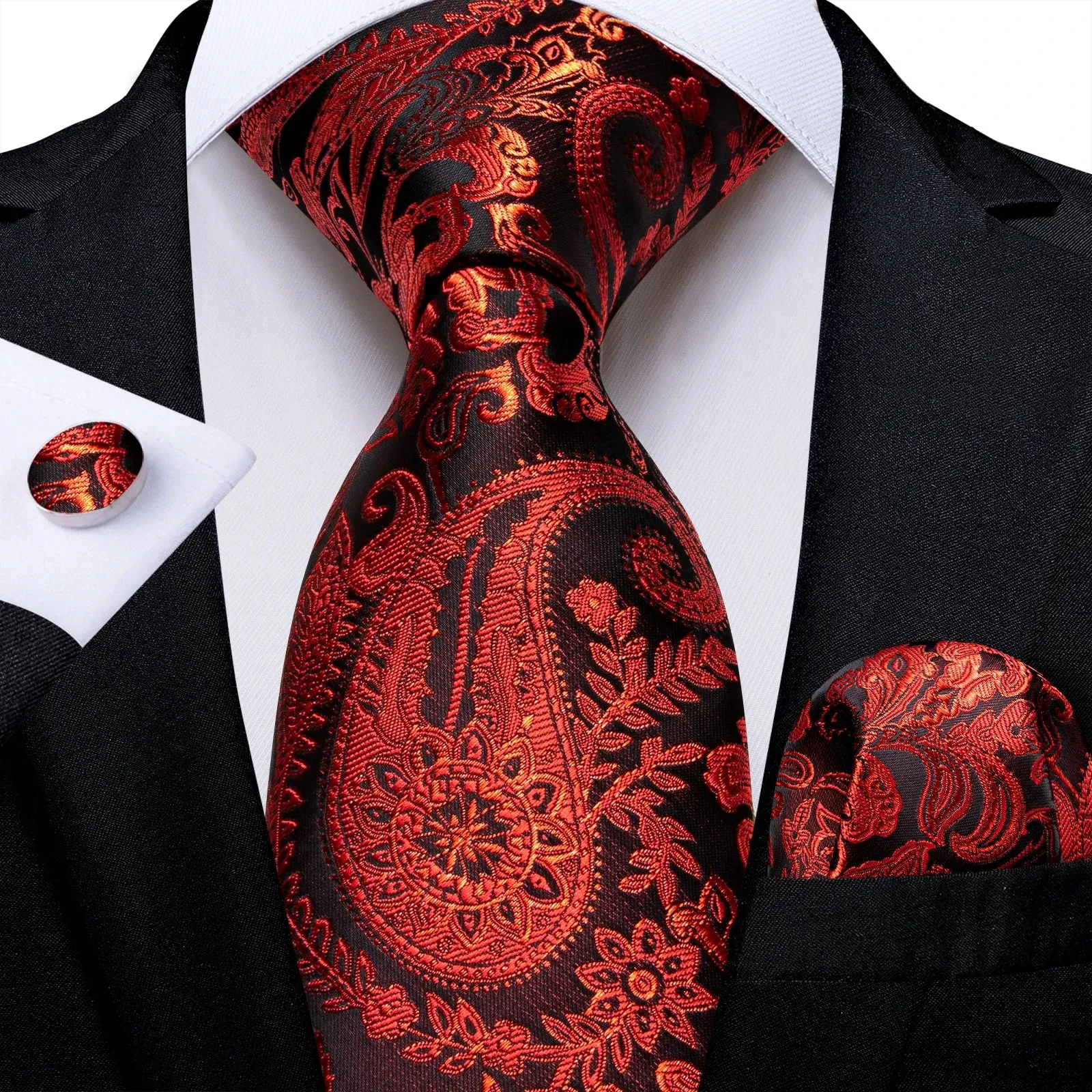 Luxury Red Plaid Silk Tie Set for Men | Business & Wedding Accessories with Handkerchief & Cufflinks | DiBanGu Designer Collection