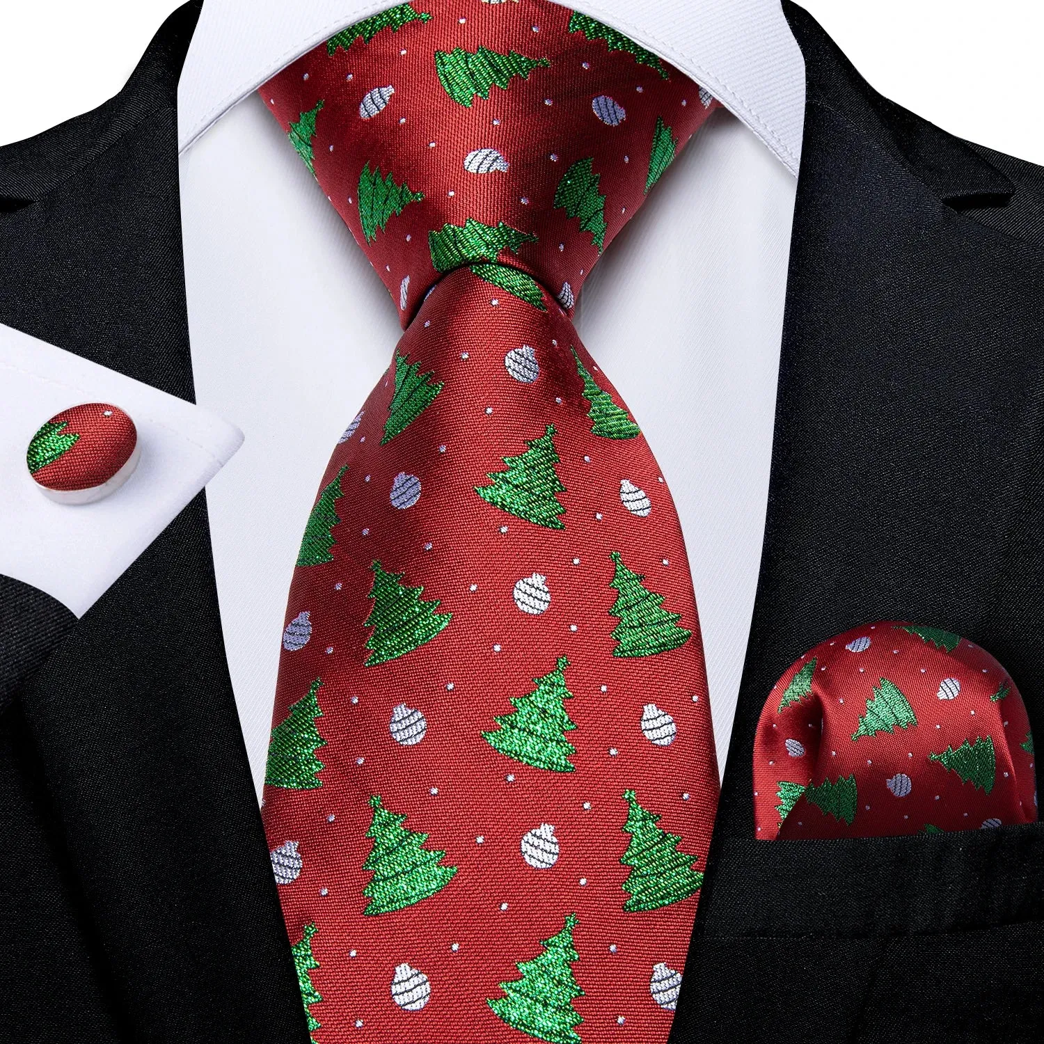 Luxury Red Plaid Silk Tie Set for Men | Business & Wedding Accessories with Handkerchief & Cufflinks | DiBanGu Designer Collection