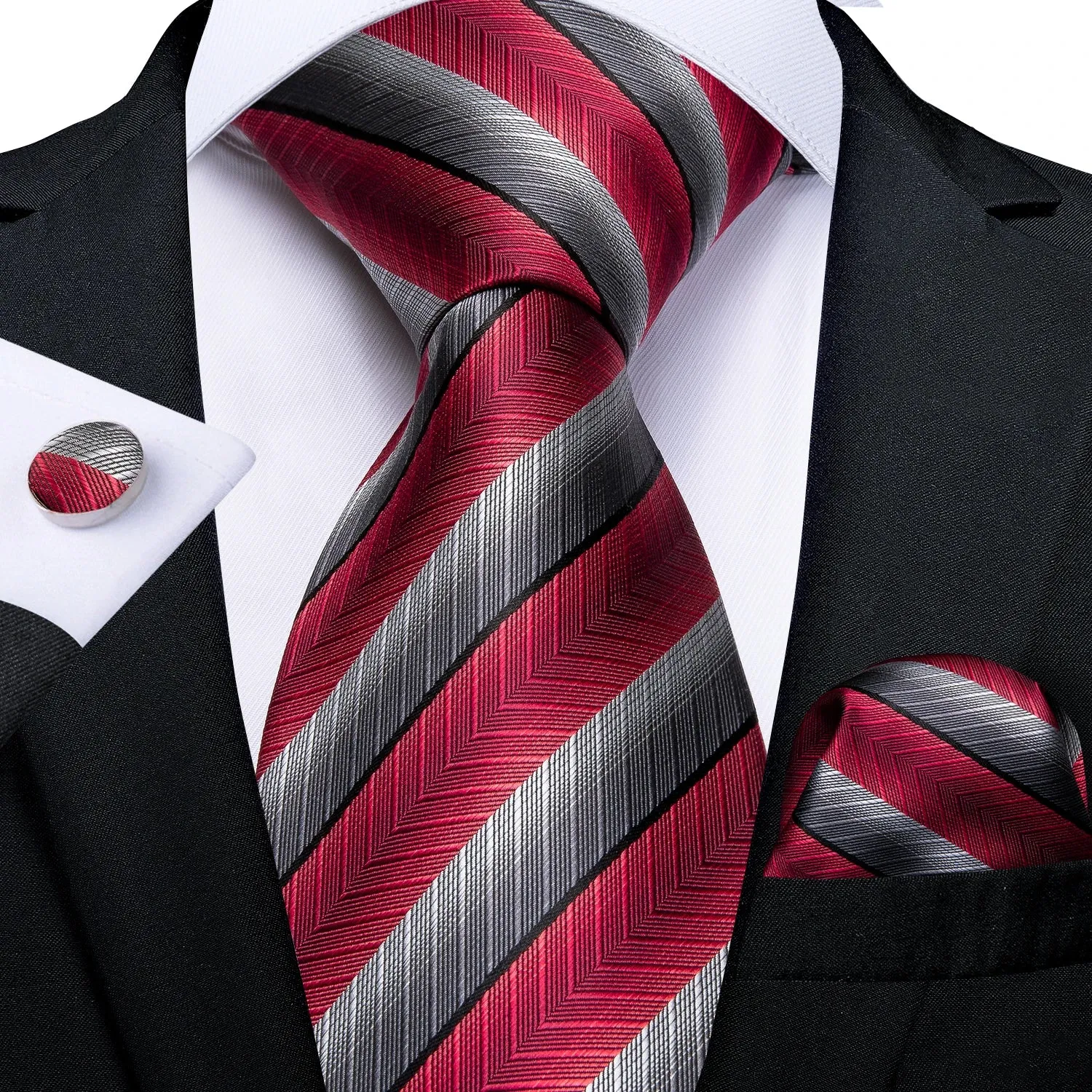 Luxury Red Plaid Silk Tie Set for Men | Business & Wedding Accessories with Handkerchief & Cufflinks | DiBanGu Designer Collection