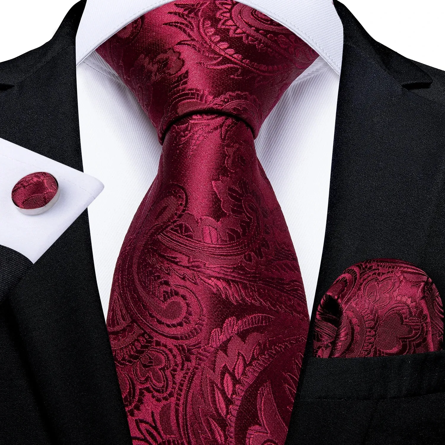 Luxury Red Plaid Silk Tie Set for Men | Business & Wedding Accessories with Handkerchief & Cufflinks | DiBanGu Designer Collection