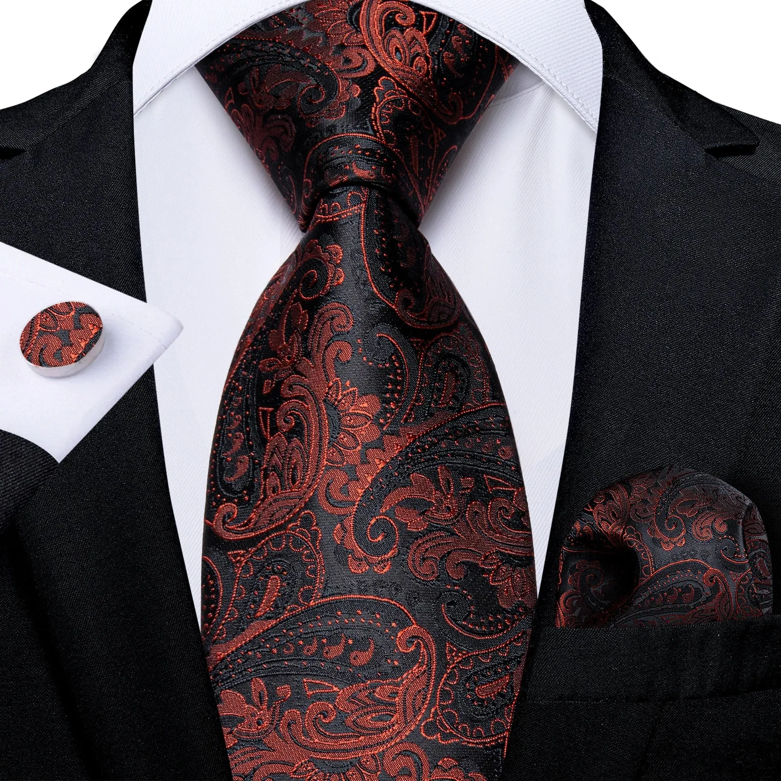 Luxury Red Plaid Silk Tie Set for Men | Business & Wedding Accessories with Handkerchief & Cufflinks | DiBanGu Designer Collection