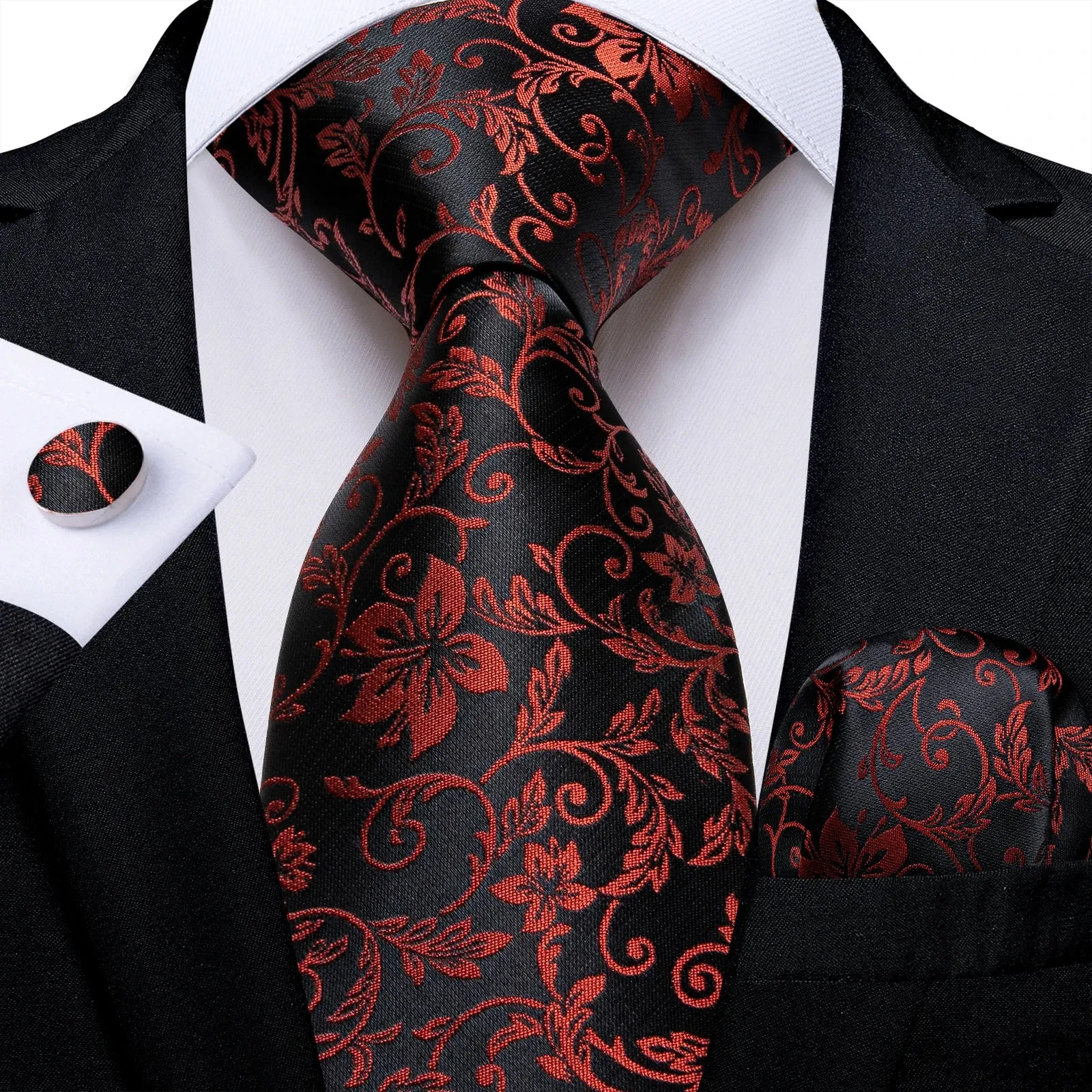 Luxury Red Plaid Silk Tie Set for Men | Business & Wedding Accessories with Handkerchief & Cufflinks | DiBanGu Designer Collection