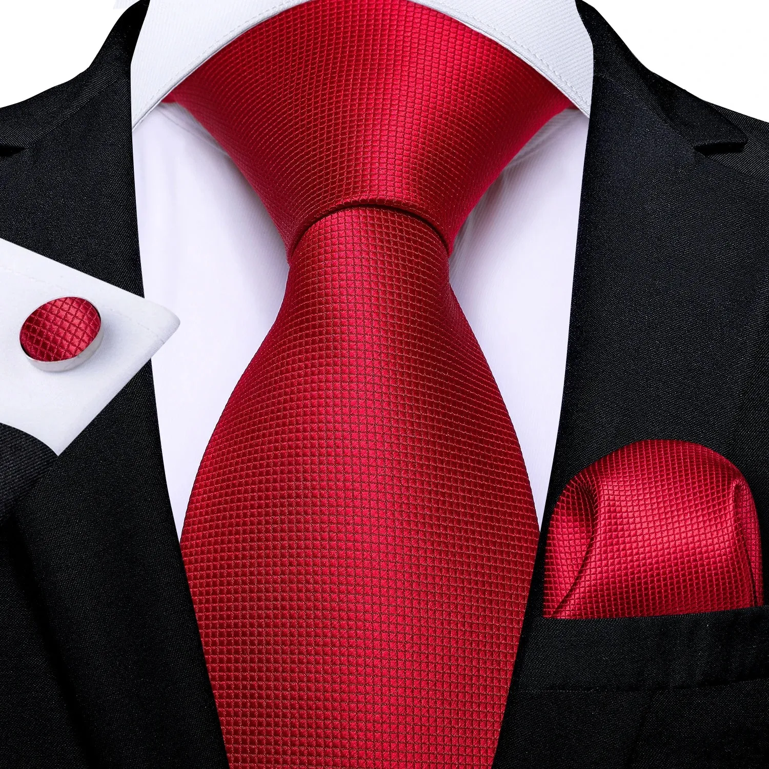 Luxury Red Plaid Silk Tie Set for Men | Business & Wedding Accessories with Handkerchief & Cufflinks | DiBanGu Designer Collection