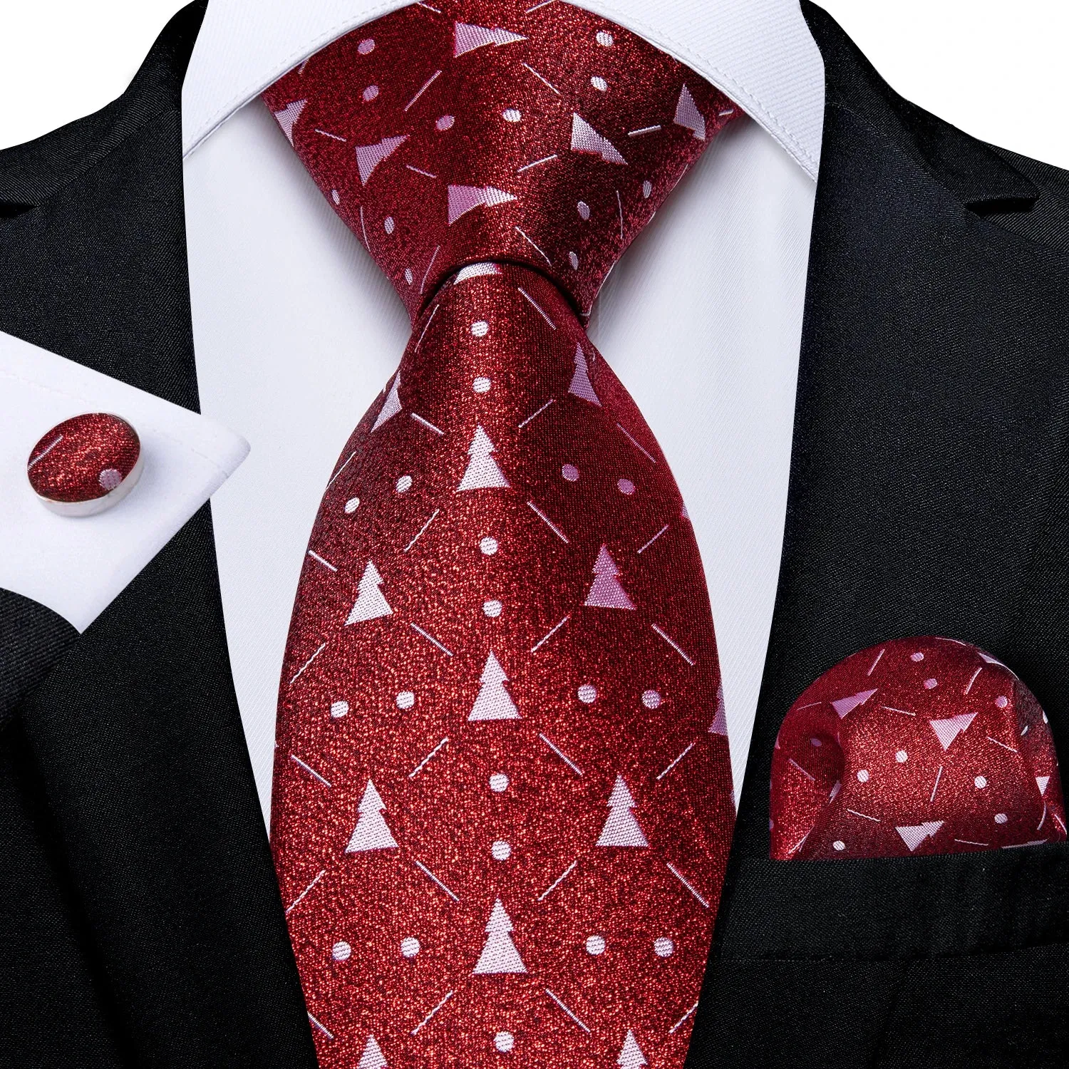 Luxury Red Plaid Silk Tie Set for Men | Business & Wedding Accessories with Handkerchief & Cufflinks | DiBanGu Designer Collection