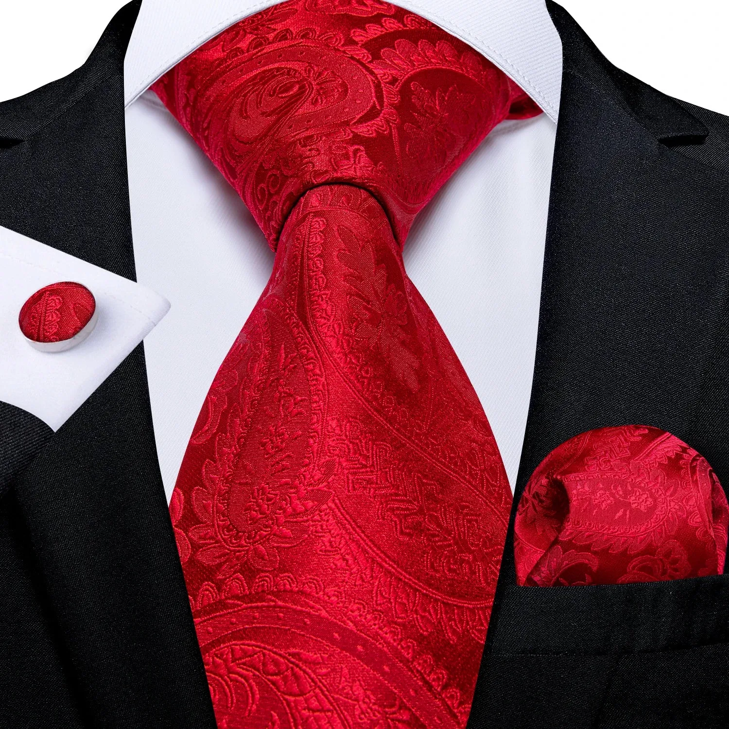 Luxury Red Plaid Silk Tie Set for Men | Business & Wedding Accessories with Handkerchief & Cufflinks | DiBanGu Designer Collection