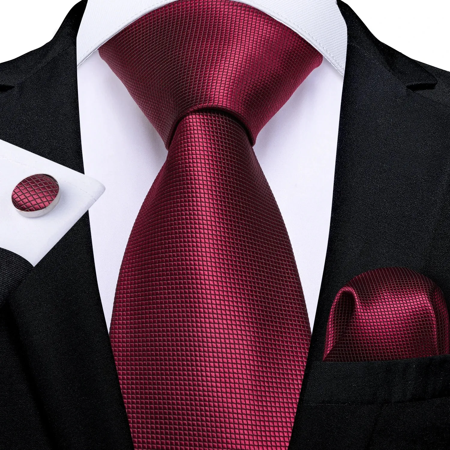 Luxury Red Plaid Silk Tie Set for Men | Business & Wedding Accessories with Handkerchief & Cufflinks | DiBanGu Designer Collection