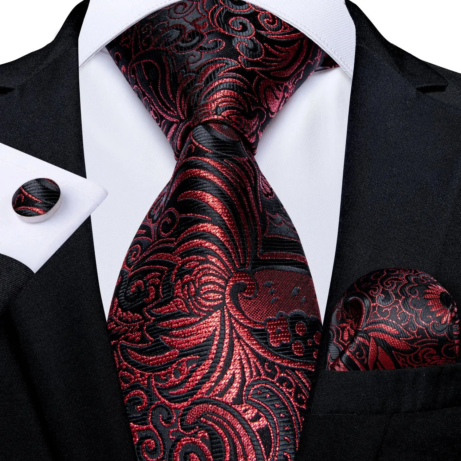 Luxury Red Plaid Silk Tie Set for Men | Business & Wedding Accessories with Handkerchief & Cufflinks | DiBanGu Designer Collection
