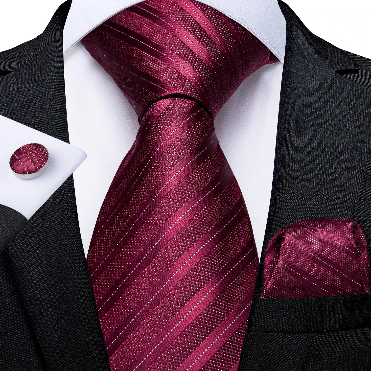 Luxury Red Plaid Silk Tie Set for Men | Business & Wedding Accessories with Handkerchief & Cufflinks | DiBanGu Designer Collection
