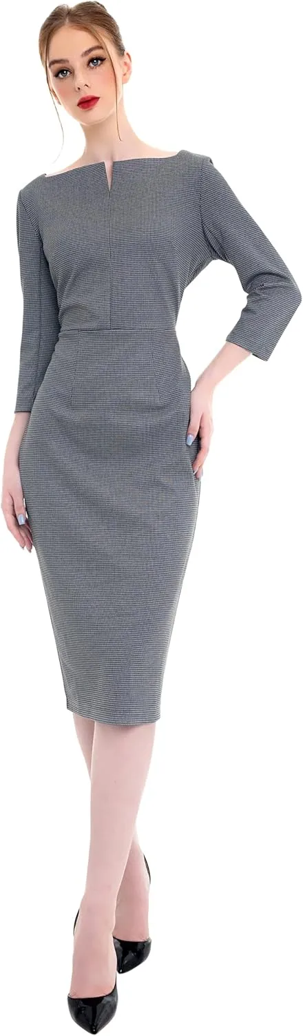 Marycrafts Women's Work Office Business Square Neck Sheath Midi Dress