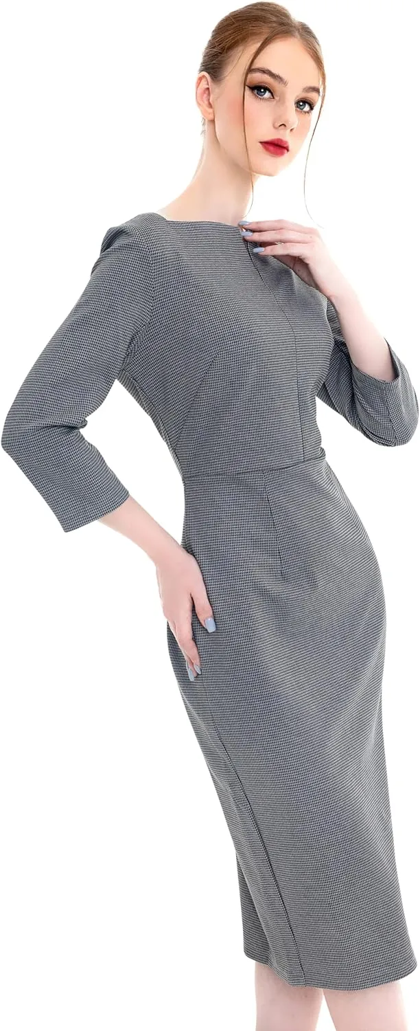Marycrafts Women's Work Office Business Square Neck Sheath Midi Dress