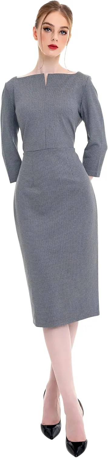 Marycrafts Women's Work Office Business Square Neck Sheath Midi Dress