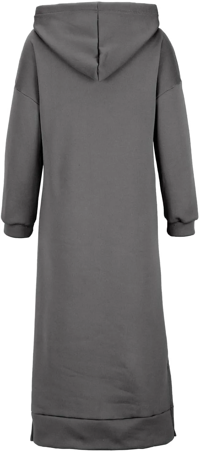 Maxi Hooded Dress for Women Split Hem Hooded Long Sweatshirt Dress with Pockets Long Hoodies 2023 Fall Fashion
