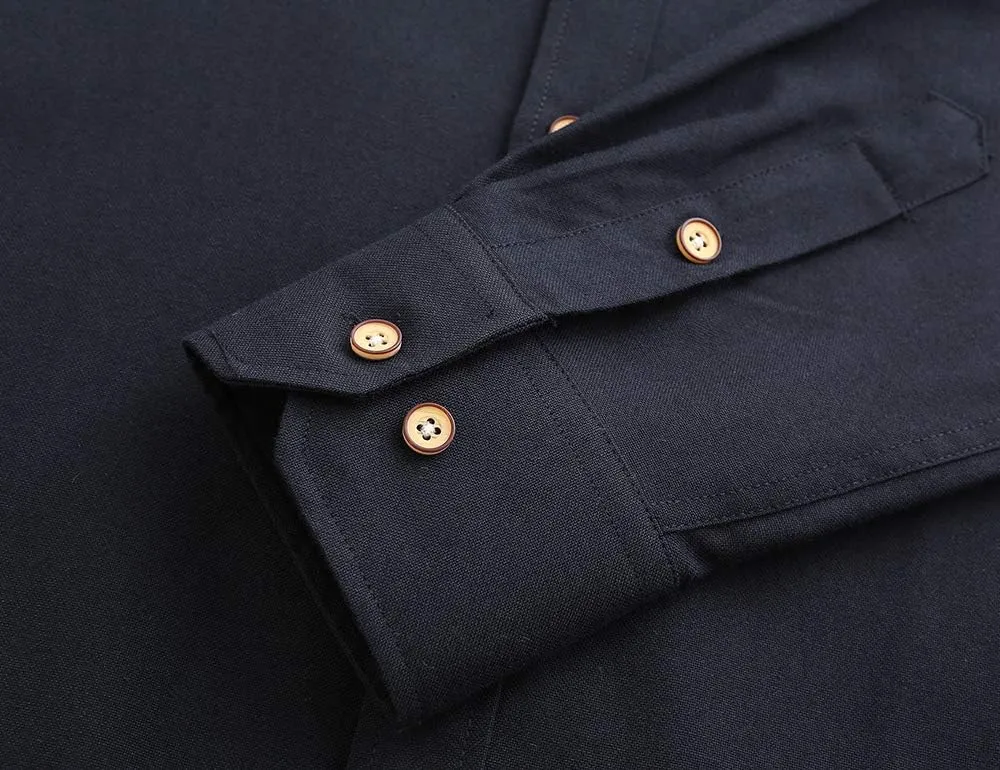 Men Banded Collar Shirts Oxford Mandarin Collar Shirts Camisa sin Cuello para Hombre